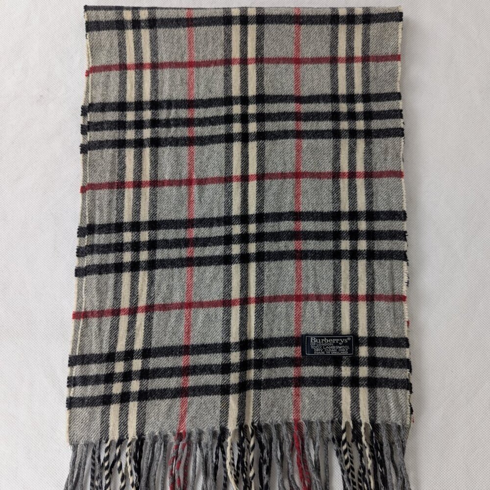 Burberry Designer Lambswool Scarf Gray | Unisex Check Pattern | Hot Deal - Picture 2 of 7
